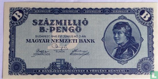 Hongarije 100 Miljoen B.-Pengö 1946 - Afbeelding 1