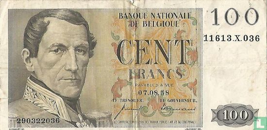 Belgium 100 Francs  - Image 1