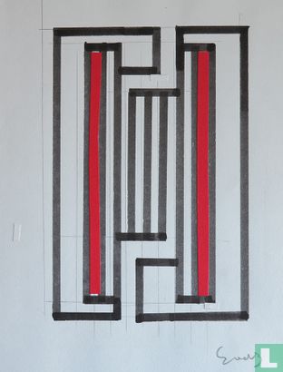 Paul van Den Berg im Zeichnen mit Collage-Technik in rot