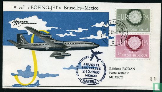 1e vlucht Boeing-jet Brussel-Mexico