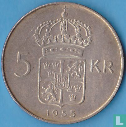 Sweden 5 kronor 1955 (edge lettering position B) - Image 1