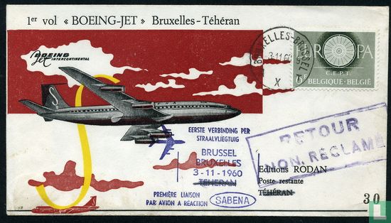 1e vlucht Boeing-jet Brussel-Teheran