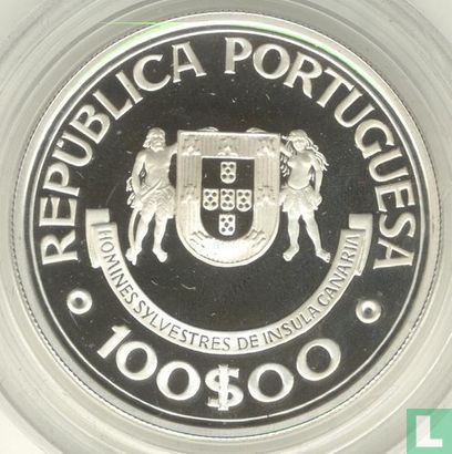 Portugal 100 escudos 1989 (PROOF - zilver) "Discovery of the Canary Islands" - Afbeelding 2