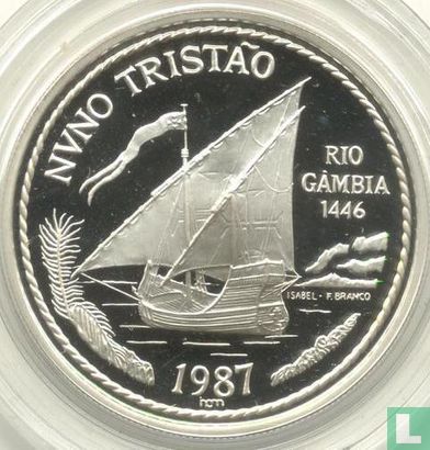 Portugal 100 escudos 1987 (PROOF - zilver) "Nuno Tristão reached river Gambia in 1446" - Afbeelding 1