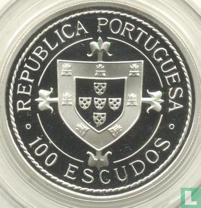 Portugal 100 escudos 1987 (PROOF - zilver) "Nuno Tristão reached river Gambia in 1446" - Afbeelding 2