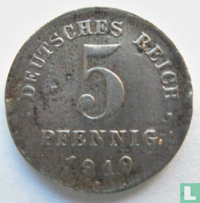 Duitse Rijk 5 pfennig 1919 (D) - Afbeelding 1