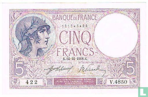 Frankreich 5 Franc 1918 VIOLETT - Bild 1