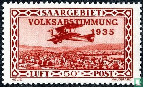 Luftpost mit Aufdruck  "VOLKSABSTIMMUNG 1935"