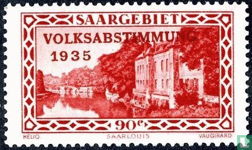 Kazerne Saarlouis met opdruk VOLKSABSTIMMUNG 1935  