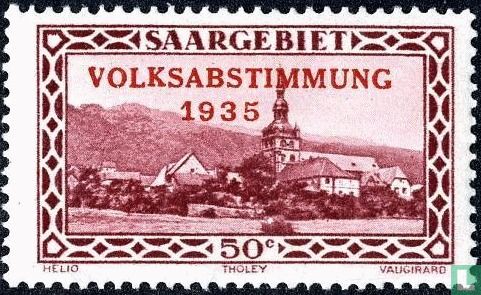 Abtei Tholey mit Aufdruck VOLKSABSTIMMUNG 1935