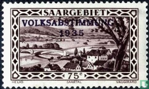 Dal van de Saar bij Güdingen met opdruk VOLKSABSTIMMUNG 1935 
