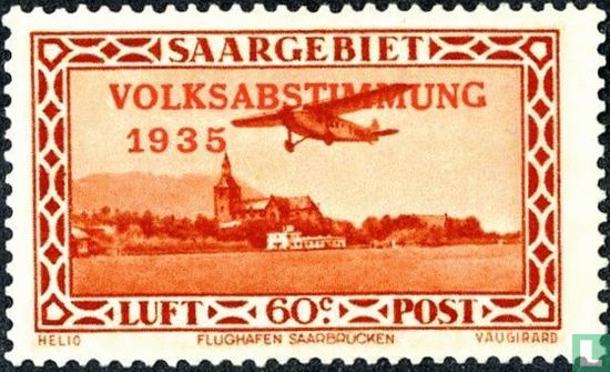 Luftpost mit Aufdruck  "VOLKSABSTIMMUNG 1935"