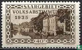 Vaubankazerne in Saarlouis met opdruk VOLKSABSTIMMUNG 1935