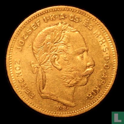 Hongarije 8 forint / 20 francs 1874 - Afbeelding 2