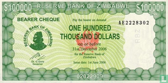 Zimbabwe 100.000 Dollars 2006 - Afbeelding 1