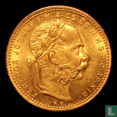 Hungary 8 forint / 20 francs 1880 - Image 2