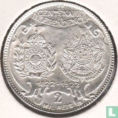 Brazilië 2000 réis 1922 (zilver 900‰) "Centenary of Independence" - Afbeelding 1