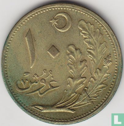 Turkije 10 kurus 1924 (AH1340 - korenaar dicht tegen de rand) - Afbeelding 2
