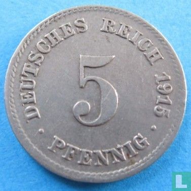 German Empire 5 pfennig 1915 (J - copper-nickel - misstrike) - Image 1