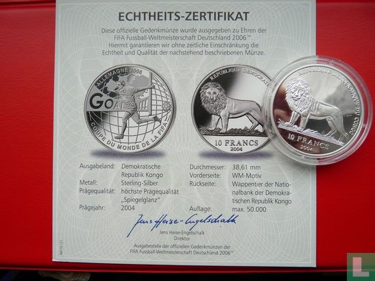 Congo-Kinshasa 10 francs 2004 (PROOF) "2006 Football World Cup in Germany" - Afbeelding 3
