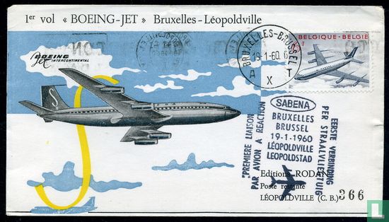 1e vlucht Boeing-jet Brussel-Leopoldstad