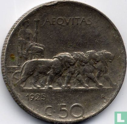 Italien 50 Centesimi 1925 (gerippten Rand) - Bild 1