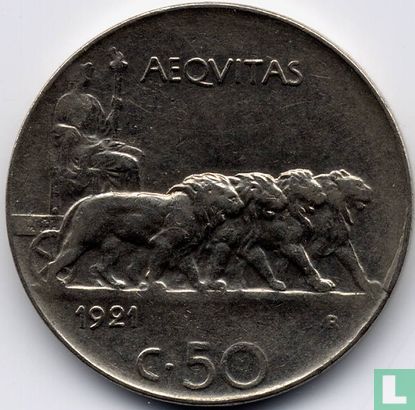 Italie 50 centesimi 1921 (tranche lisse) - Image 1