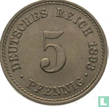 Empire allemand 5 pfennig 1893 (A) - Image 1