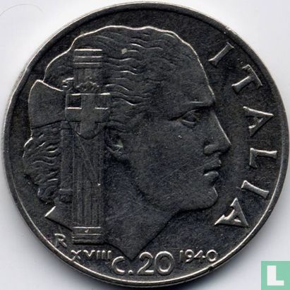 Italië 20 centesimi 1940 (niet magnetisch - reeded) - Afbeelding 1