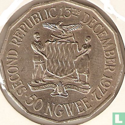 Zambia 50 ngwee 1972 "Second Republic - 13 December 1972" - Afbeelding 2