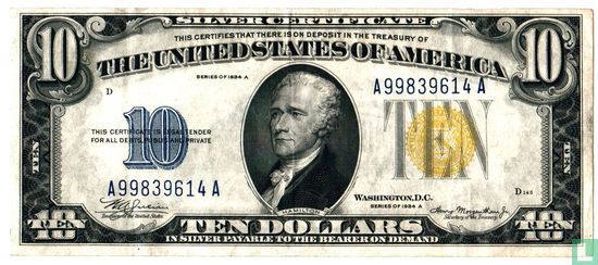 USA $ 10 1934 (Silber-Zertifikat, gelbe Siegel) - Bild 1