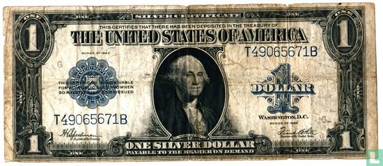 Etats-Unis $ 1 1923 (joint le certificat d'argent, bleu) - Image 1