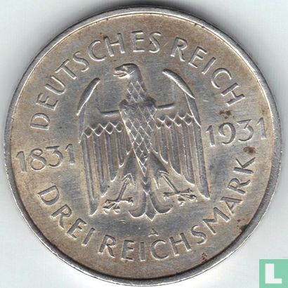 Duitse Rijk 3 reichsmark 1931 "100th anniversary Death of Heinrich vom Stein" - Afbeelding 1