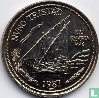 Portugal 100 escudos 1987 (koper-nikkel) "Nuno Tristão reached river Gambia in 1446" - Afbeelding 1