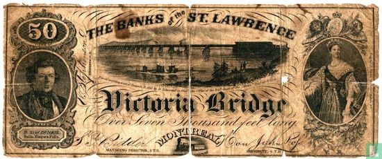 Canada The Banks of St. Lawrence 50 cents (Local payment certificate) 1857 - Afbeelding 1