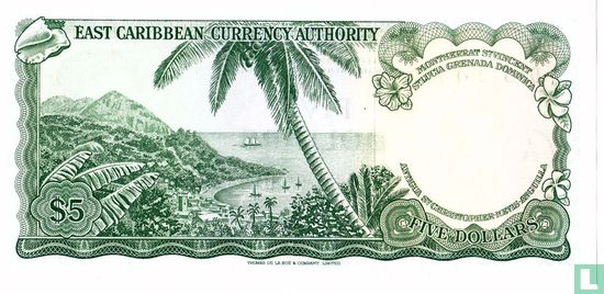 East Caribbean Currency Authority Antigua 5 dollars 1965 - Afbeelding 2