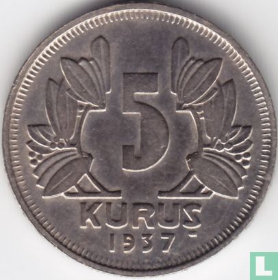 Turkije 5 kurus 1937 - Afbeelding 1