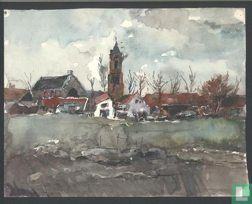 Scène de village de M.L. Middelhoek-aquarelle