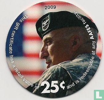 AAFES 25c 2009 Military Picture Pog Gift Certificate 13G251 - Afbeelding 1
