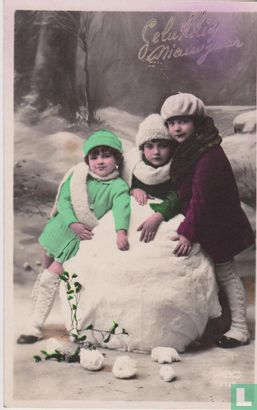 Gelukkig Nieuwjaar - Drie meisjes met sneeuwbal - Image 1