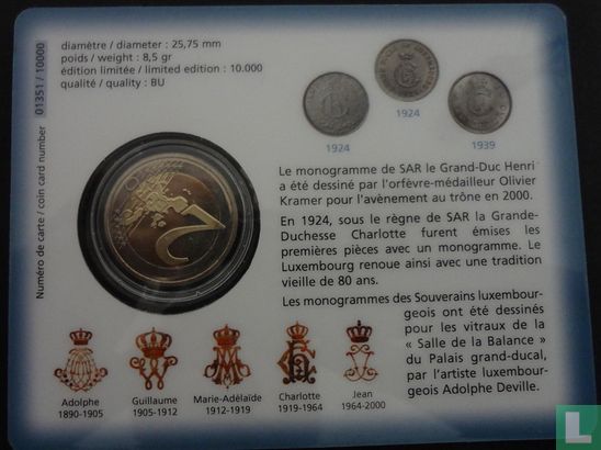 Luxemburg 2 Euro 2004 (Coincard) "80th Anniversary of the use of Monograms on Luxemburgish Coins" - Bild 2
