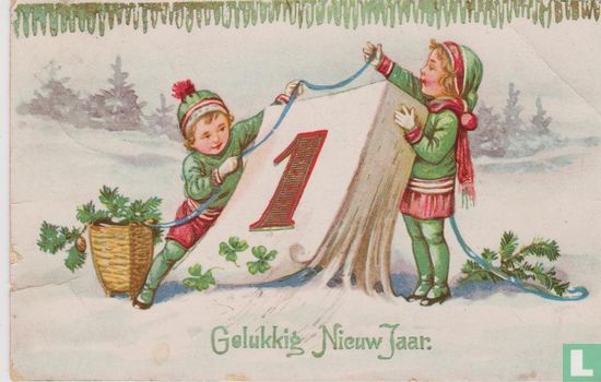 Gelukkig Nieuwjaar - Twee kinderen en kalender - Image 1
