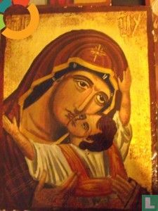 Orthodoxe Ikone Goldfolie, Öl / Holz - Madonna mit Kind