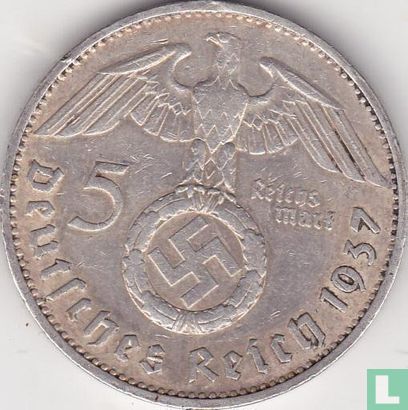 Empire allemand 5 reichsmark 1937 (E) - Image 1