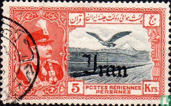 Reza Sjah Pahlavi en gebergte, met opdruk
