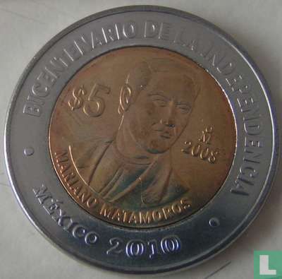 Mexico 5 pesos 2008 "Bicentenary of Independence - Mariano Matamoros" - Image 1
