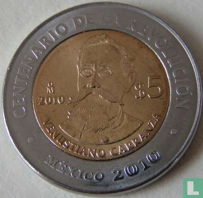 Mexiko 5 Peso 2010 "Centenary of Revolution - Venustiano Carranza" - Bild 1