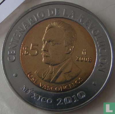 Mexico 5 pesos 2008 "Centenary of Revolution - José Vasconcelos" - Afbeelding 1