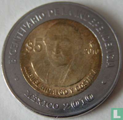 Mexiko 5 Peso 2010 "Bicentenary of Independence - Miguel Hidalgo y Costilla" - Bild 1