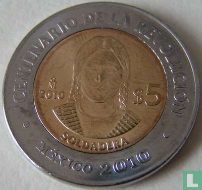 Mexico 5 pesos 2010 "Centenary of the Revolution - Soldadera" - Image 1